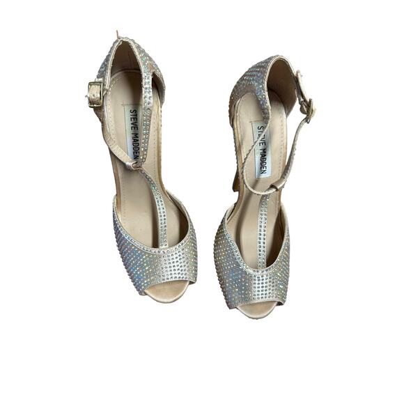 Steve Madden champagne Angylna1 Platform crystal Heels Rhinestones shoes sz 7.5m - Picture 5 of 8
